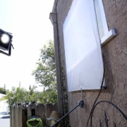 Hive Lighting Filmmaking light angled at house