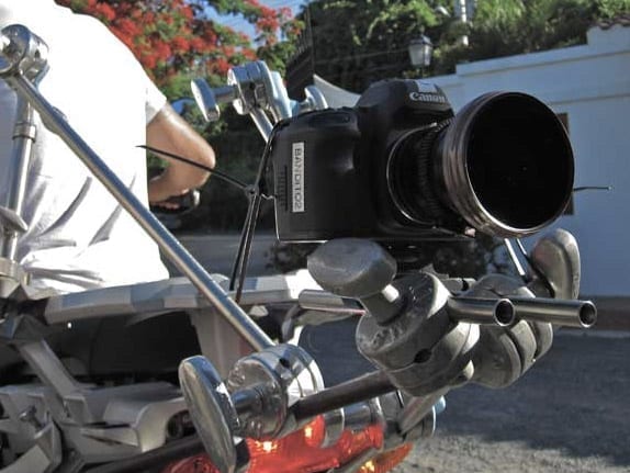 Canon 5D Mark II on C-stand rig