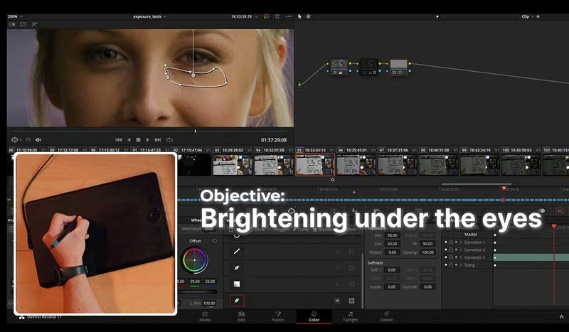 Color grading brightening under the eye