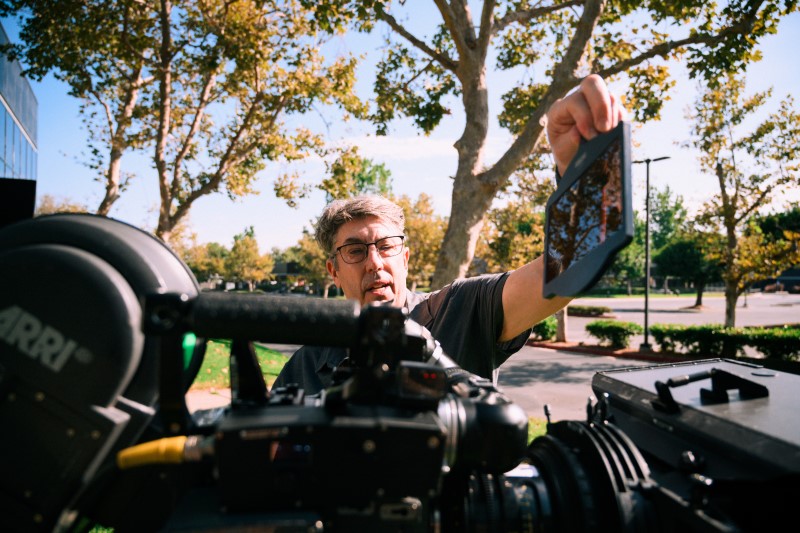 Cinematographer Shane Hurlbut, ASC places filter in film camera